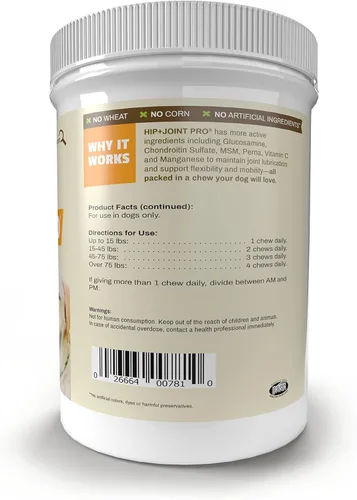 Vista 3 de Pet Naturals Hip and Joint Pro con glucosamina, condroitina y MSM, sabor a pato, 130 masticables - Suplemento de cadera y articulaciones de máxima