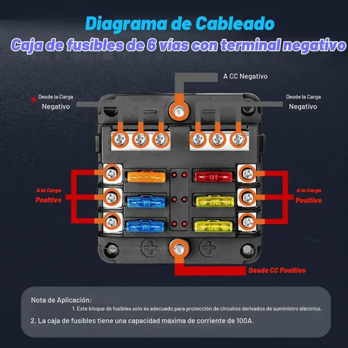 Vista 3 de Geloo Bloque de fusibles de 12V para barco, bloque de fusibles marinos de 6