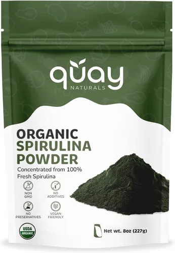 Polvo de espirulina orgánica de 8 onzas, sin OMG, sin gluten, vegano, proteína a base de plantas, rica en hierro, espirulina en polvo para batidos
