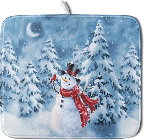 Vista 82 de Tapete de secado de platos con diseño de pájaro rojo de Feliz Navidad, absorbente y de secado rápido, protector para encimera de cocina, 18 x 24