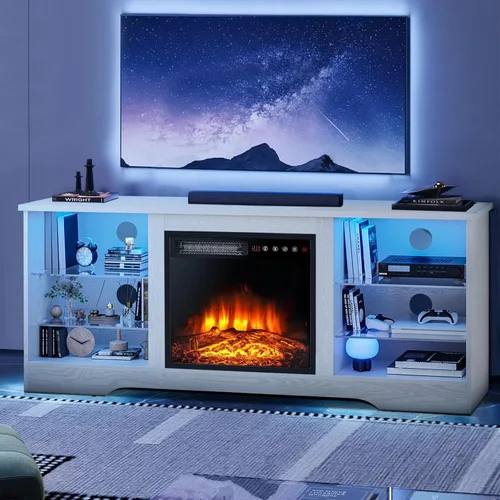 Vista 10 de LEMBERI Soporte de TV con Chimenea de 58 Pulgadas para TVs de hasta 65 Pulgadas, Consola con Chimenea Eléctrica de 18'' y Control Remoto, Centro