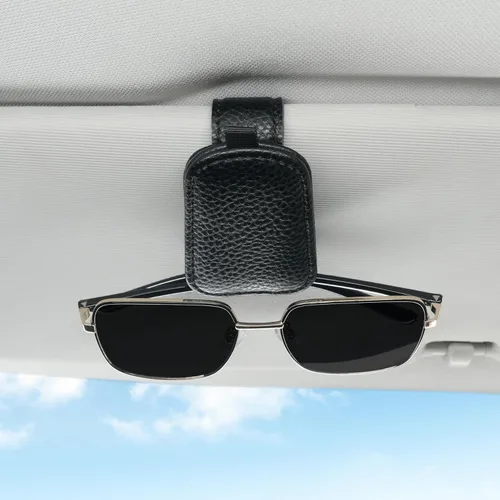 Vista 4 de SINGARO Soporte para gafas de sol de coche, hebilla magnética de cuero para visera de coche, clip para anteojos de sol, clip para almacenamiento