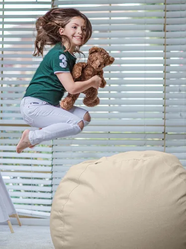 Vista 6 de WEKAPO Puf de almacenamiento de animales de peluche para niños, puf con cremallera rellenable para organizar juguetes de peluche, lona de algodón