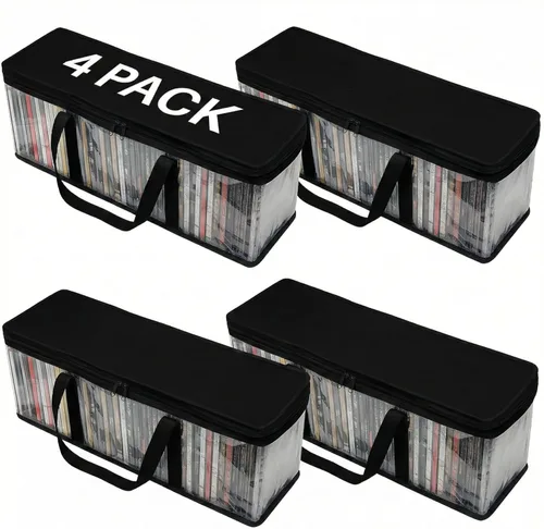 Vista 13 de Evelots Paquete de 4 bolsas de almacenamiento de CD, plástico PVC transparente, capacidad para 192 CD con fundas de asas totalmente fuertes, protege