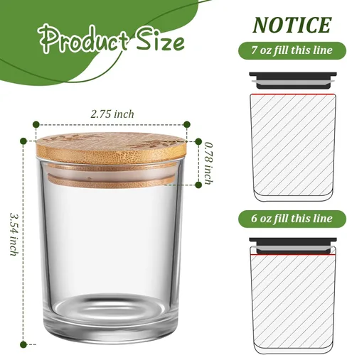 Vista 3 de Tioncy 20 Pcs 7 oz Candle Jars with Bamboo Lids for Making Candles Clear Candle Jars with Sticky Labels Empty Thick Glass Candle Containers Bulk for
