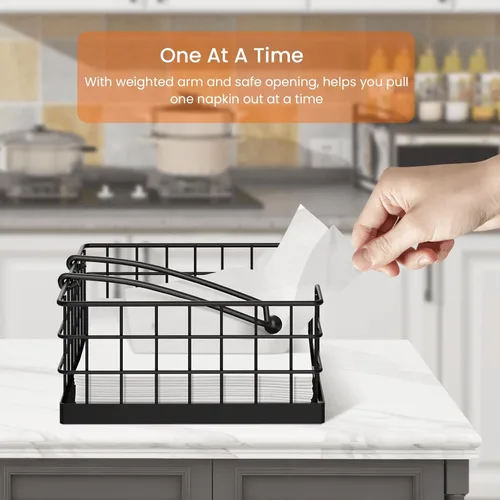 Vista 2 de Homode Portaservilletas para Servilletas de Papel, Portaservilletas Estilo Granja para Mesa, Canasta Plana para Servilletas con Brazo con Peso, Negro
