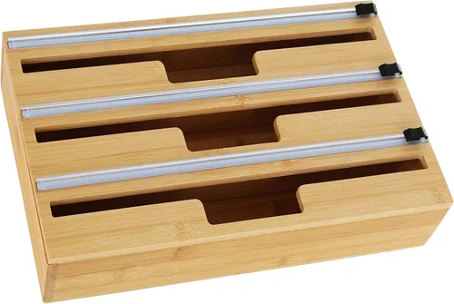 Potted Pans Dispensador de plástico con cortador - Organizador de cajones de cocina con 3 ranuras para papel de aluminio y plástico