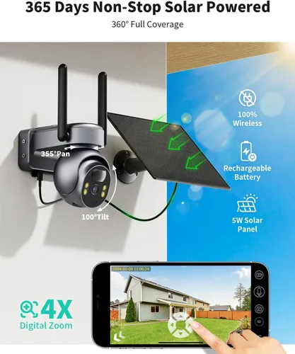 Vista 4 de LIWAN - Cámara de seguridad celular 4G LTE inalámbrica para exteriores, cámara de seguridad solar sin WiFi, cobertura completa de 360°, visión