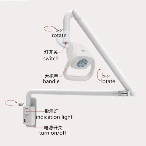 Vista 2 de Luz sin sombra quirúrgica ajustable montada en la pared de la lámpara LED del examen del laboratorio KD-2021W-3