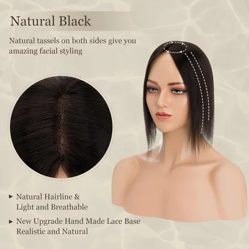 Vista 3 de MY-LADY Toppers de cabello humano real para mujer, cabello humano para cabello fino de 3.1 x 3.9 in, piezas de cabello con base de encaje, sin