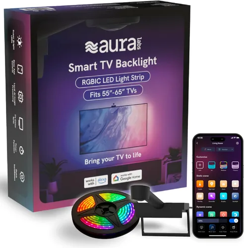 Vista 9 de Aura Labs Smart TV Backlight Sync to Screen for 55-65 Inch TV - Camera-Based Color Match - Backlighting for TV - Voice and App Control - RGB LED