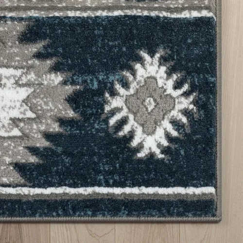 Vista 4 de Well Woven Southwestern Rodrigo - Alfombra de pasillo azul de 2 pies 3 pulgadas x 7 pies 3 pulgadas