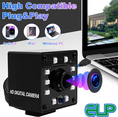 Vista 5 de ELP Cámara web infrarroja infrarroja IR de visión nocturna 1080P para computadora, laptop, Mac, Android, cámara de PC HD de alta velocidad con lente