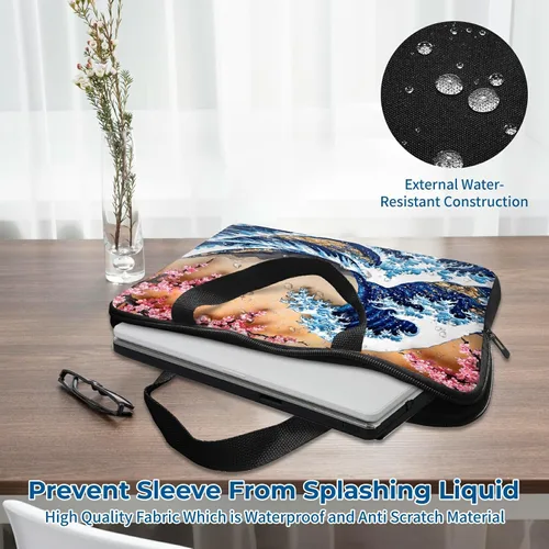 Vista 43 de Funda para laptop con asa de 10 pulgadas, impermeable, diseño de onda, compatible con MacBook Air, Pro, HP, Dell, Lenovo, ASUS