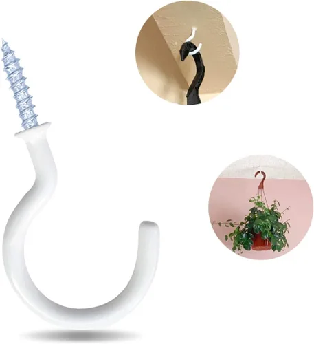 Vista 7 de Paquete de 12 ganchos de techo recubiertos de vinilo, ganchos para tazas, ganchos de pared multifuncionales, ganchos de cocina, ganchos para Blanco