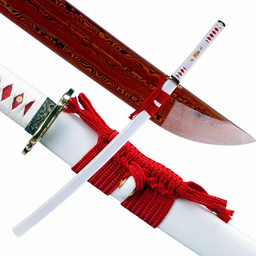 Espada Katana Japonesa Samurai Hecha a Mano con Saya de Madera de Rayskin Dura, Puede Cortar Bambú