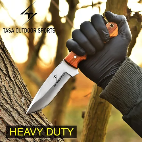 Vista 7 de Cuchillo de Acero de Damasco con Funda de Cuero – Cuchillo de Hoja Fija de Espiga Completa de 7.5" con Mango de Madera de Palisandro de 4" – Fat Boy