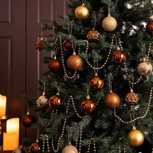 Vista 6 de Valery Madelyn Juego de decoración para árbol de Navidad, 24 quilates de cobre bronce inastillable, adornos a granel, adornos colgantes