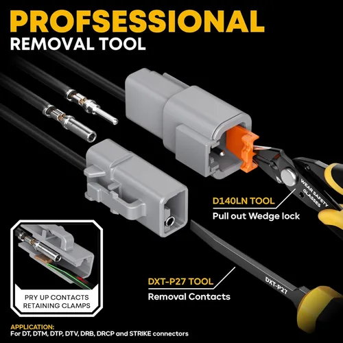 Vista 3 de Kit de herramientas de crimpado de conectores DTP, conectores eléctricos automotrices impermeables de 1/2/4/6 pines 25A, tamaño 12 contactos