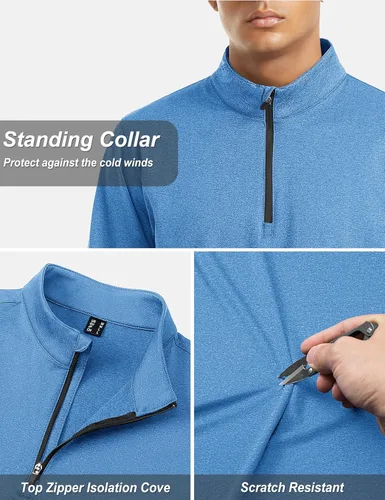 Vista 4 de TACVASEN Sudadera de manga larga con cremallera de un cuarto para hombre, sudadera de golf con cremallera de 14, sudadera térmica con forro polar