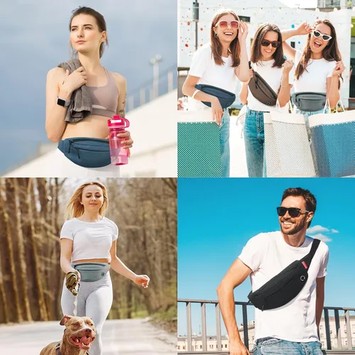 Vista 6 de Riñonera para hombres y mujeres, impermeable, con 4 bolsillos con cremallera, cinturón para correr, senderismo, ciclismo, viajes, moda, ajustable