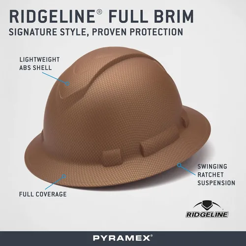 Vista 5 de Pyramex Ridgeline - Casco duro de ala completa con trinquete de 4 puntos, patrón de grafito de cobre mate