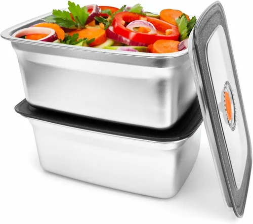 Vista 7 de 2 recipientes de acero inoxidable para almacenamiento de alimentos (50 onzas + 33 onzas) con tapas, a prueba de fugas y herméticos, recipientes
