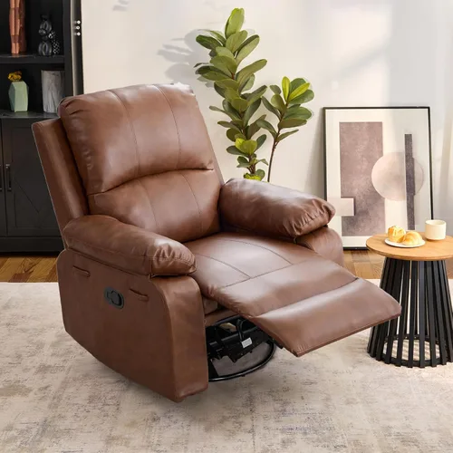 Vista 9 de Silla reclinable de cuero mecedora giratoria de 360° para adultos Camello