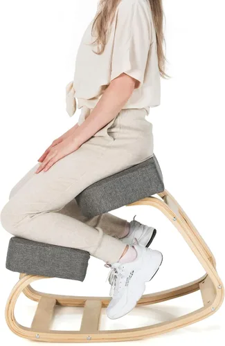 Vista 10 de Giantex Silla arrodillada, silla de postura de madera, carga máxima de 330 libras, mecedora con cojín suave, alivio natural para dolor de espalda