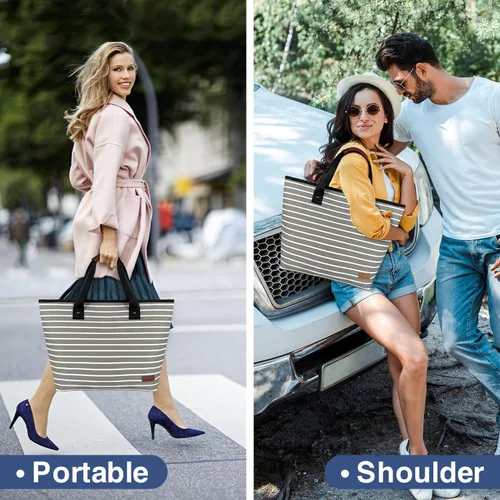 Vista 5 de Bolsa térmica grande aislada azul de 30 latas de 18 L, a prueba de fugas, suave bolsa de asas aislada, bolsa de comestibles reutilizable, lonchera