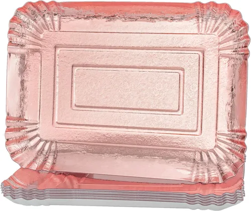 Vista 8 de 10 piezas de bandejas rectangulares doradas, de papel de cartón desechable resistente para platos, para elegante mesa de postres, exhibición