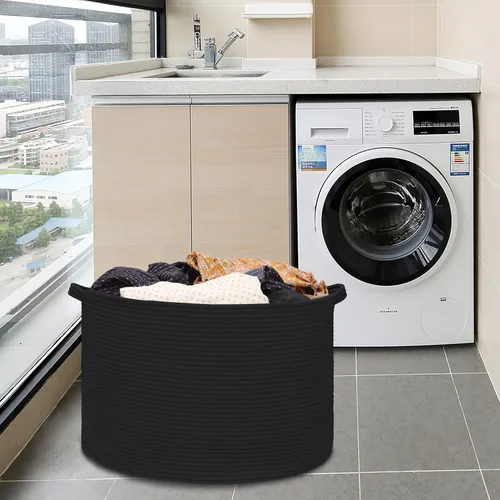 Vista 8 de Cesta de manta extragrande de 87 litros, cesta para la ropa sucia, cesta de guardería para guardar juguetes, ropa y toallas, cesta grande de cuerda