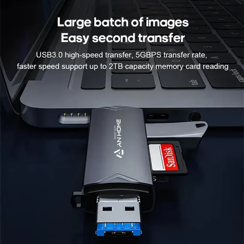 Vista 4 de AnHome Lector de tarjetas SD USB C 6 en 1 OTG adaptador de memoria USB 3.0 USB C Micro USB compatible con SD/MicroSD/SDXC/SDHC/MMC/RS-MMC/UHS-I