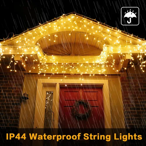 Vista 5 de Techip Luces de Navidad de Halloween para exteriores, 33 pies, 400 luces LED de carámbano para exteriores, tira de luces de cortina enchufable