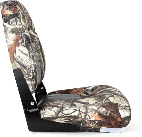 Vista 3 de Asiento plegable para barco con respaldo alto de camuflaje, asientos de barco de pesca, tornillos de acero inoxidable incluidos, camuflaje/carbón