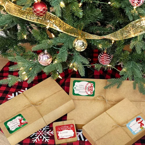 Vista 7 de 12 cajas de papel de estraza con tapas para envolver ropa grande y 80 calcomanías de papel de aluminio de aluminio para etiquetas navideñas