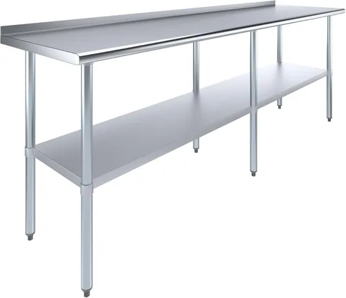 Vista 10 de AmGood Mesa de trabajo de acero inoxidable con protector contra salpicaduras de 1.5 pulgadas Mesa de preparación de alimentos de cocina de metal