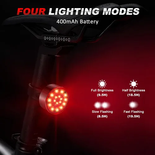 Vista 2 de Ascher USB Rechargeable LED Bike Tail Lights 2 Pack, Bright Bicycle Cycling Rear Light, 4 Light Mode Options Safety Bike Light for Adults Kids Men
