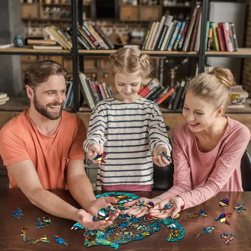 Vista 9 de Jigfoxy Rompecabezas de madera para adultos, rompecabezas de madera de colibrí, rompecabezas únicos con forma de animal, regalos de Navidad
