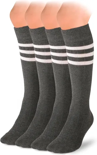 Hugh Ugoli Knee High Cotton Socks for Girls Boys and Toddlers, Solid Color Long School Uniform Socks 3-14 Years Old, 4 Pairs