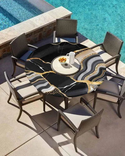 Vista 2 de SEVENBABU Mantel redondo de 55 a 60 pulgadas, mantel redondo de vinilo ajustable con borde elástico para fiestas al aire libre, patrón de mármol