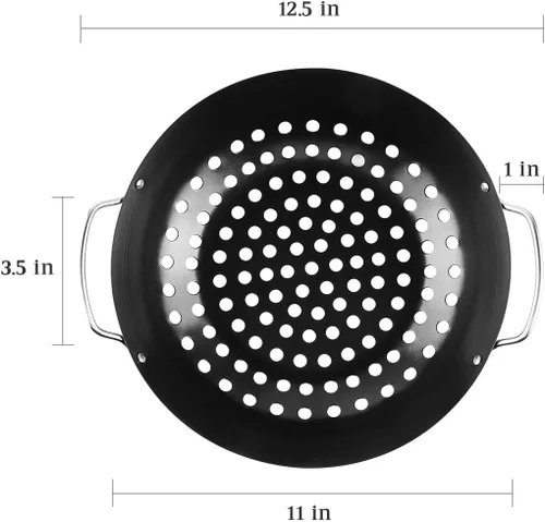 Vista 2 de Wok redondo para parrilla con asa para cesta de verduras de huevo verde, accesorio de barbacoa, herramientas de barbacoa para M/L/XL Accesorios