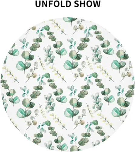 Vista 8 de Mantel redondo de hojas de eucalipto primaverales de 60 pulgadas, acuarela, hojas verdes salvia, lavable, resistente a las manchas, mantel