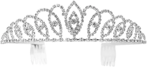 Bseash - Diadema de tiara de cristal plateado, corona elegante de princesa con peines para mujeres y niñas, novia, boda, graduación, fiesta de
