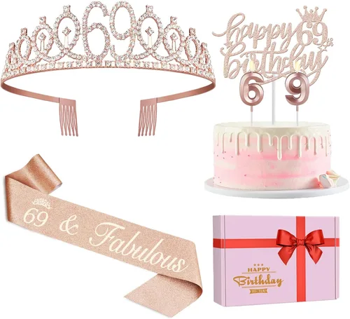 Vista 59 de Decoraciones de cumpleaños de 33 años para mujeres, incluyendo banda de cumpleaños, tiara/corona, velas numéricas y decoración de pastel, regalos