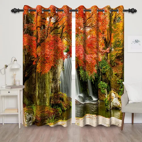 Vista 18 de Baocicco Boho Navy Blue Leaf Blackout Curtains 63 inch Length, Bohemian Mid Century Palm Leaves Window Drapes for Bedroom Living Room 2 Panels