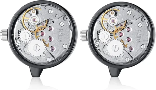 Vista 2 de HONEY BEAR Mens Shirt Cufflinks Working Watch Movement for Wedding Business Gift