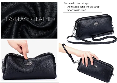 Vista 6 de Cuero genuino pantalla táctil teléfono bolsa bolsa muñeca bolso cartera para mujeres niñas