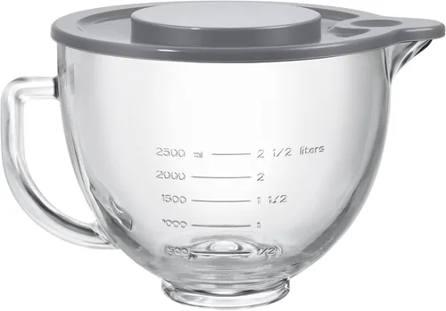 Kitchenaid - Cuenco para batidoras de pie de 4.5 cuartos y 5 cuartos de galón, cuenco de vidrio con tapa y marcas de medición