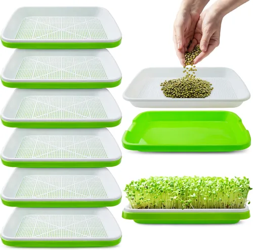 Vista 7 de Paquete de 10 bandejas de germinación de semillas con orificios de drenaje, kit de bandejas de germinación de semillas sin BPA, bandeja de hierba